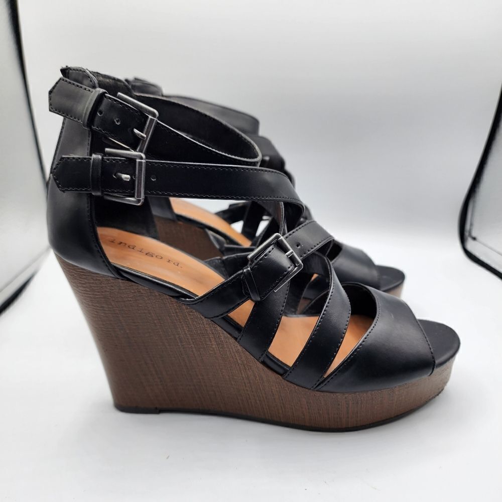 Indigo rd. black strappy wedges